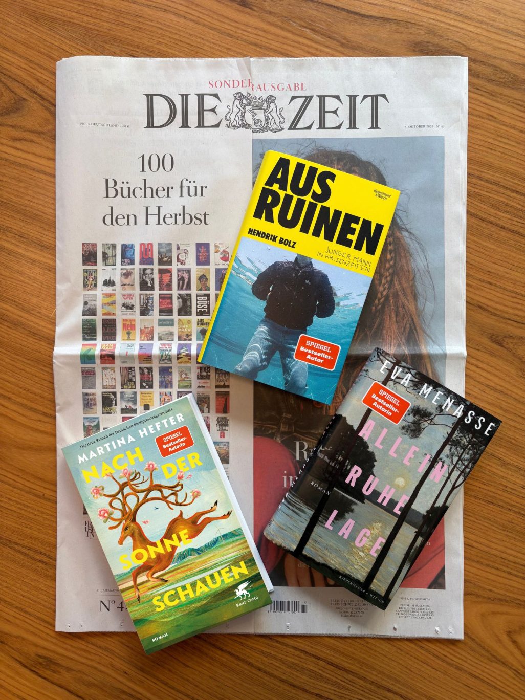 Hendrik Bolz, Martina Hefter und Eva Menasse unter den 100 wichtigsten Büchern der ZEIT